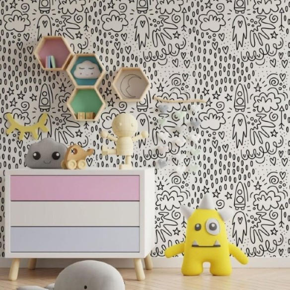 Papel de Parede Adesivo Universo Para Colorir N013248