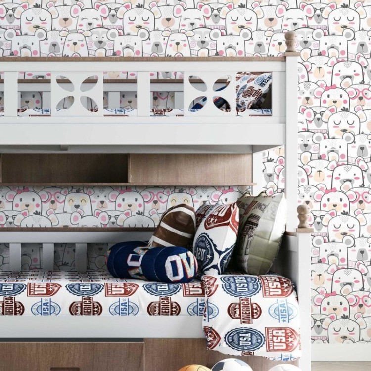 Papel de Parede Adesivo Ursinhos Minimalistas...