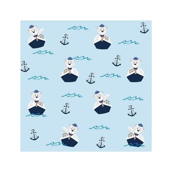 Papel de Parede Adesivo Urso Marinheiro Azul 2424