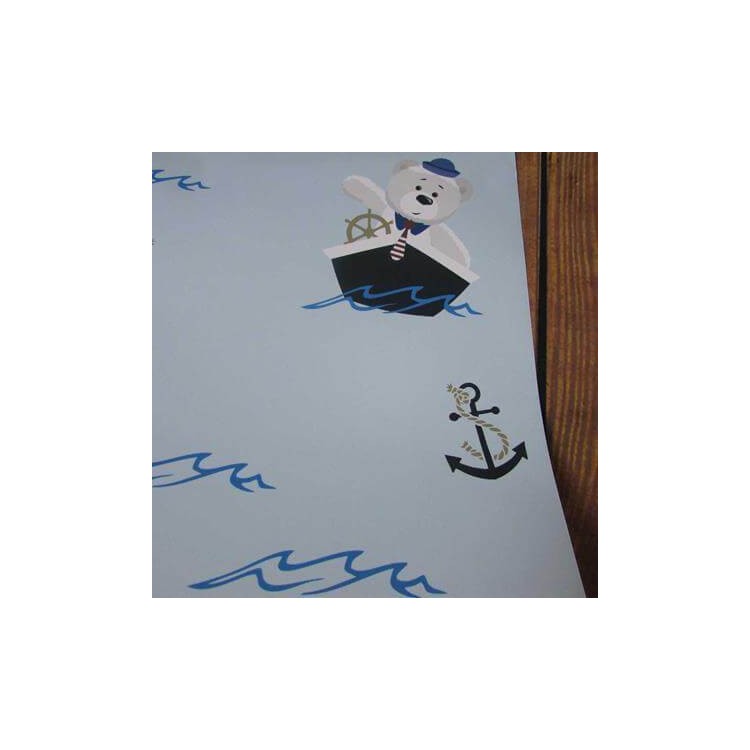 Papel de Parede Adesivo Urso Marinheiro Azul 2424