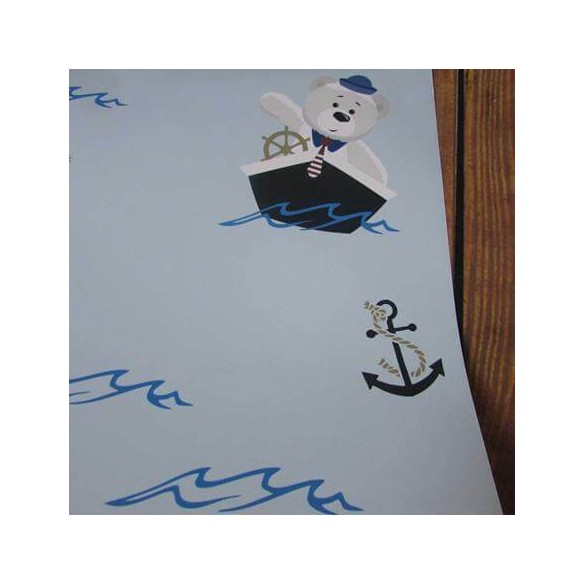 Papel de Parede Adesivo Urso Marinheiro Azul 2424