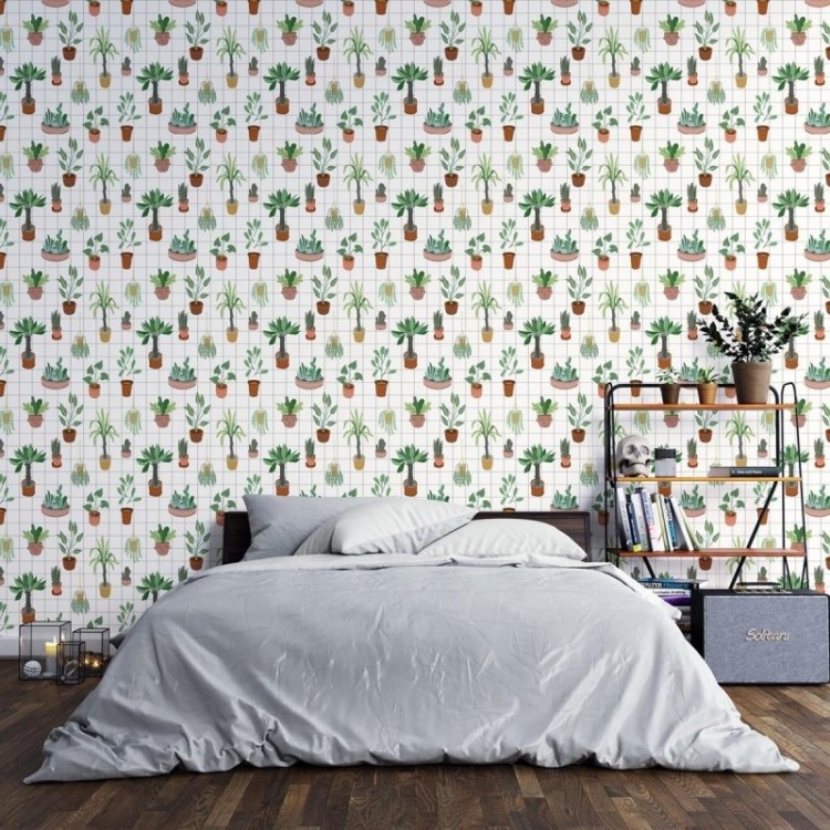 Papel de Parede Adesivo Vasos com plantas e...