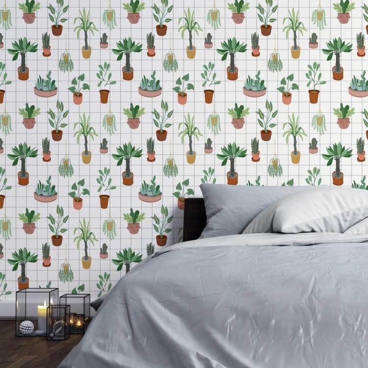 Papel de Parede Adesivo Vasos com plantas e...