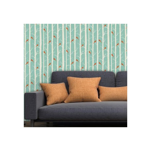 Papel de Parede Adesivo Verde Pássaros  104887061
