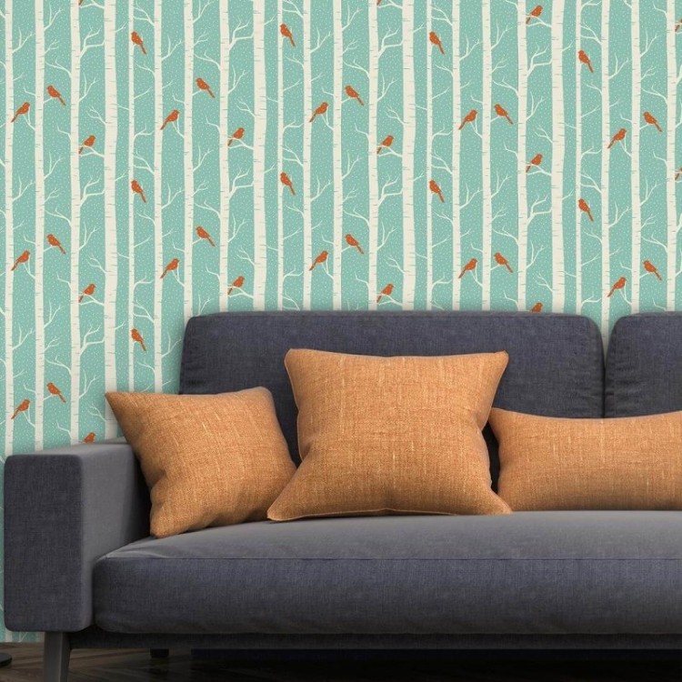 Papel de Parede Adesivo Verde Pássaros  104887061
