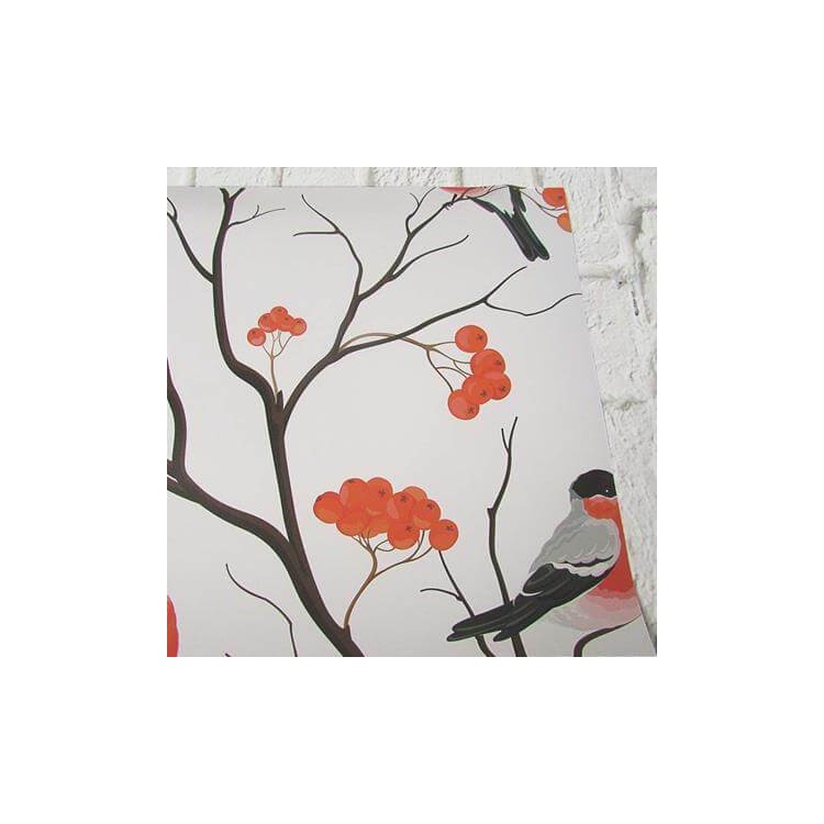 Papel de Parede Adesivo Vermelho Pássaros...