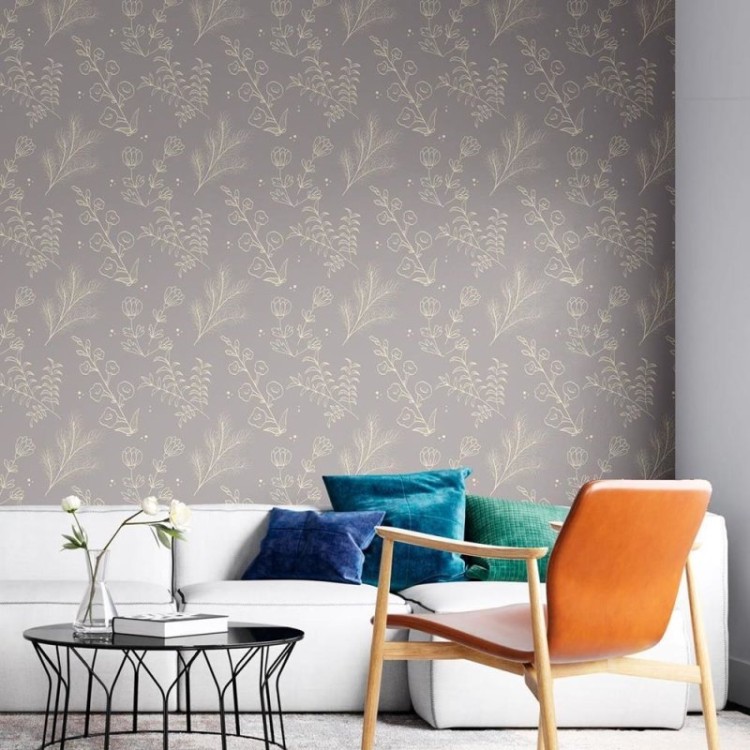 Papel de Parede Adesivo Vintage Floral Cinza...