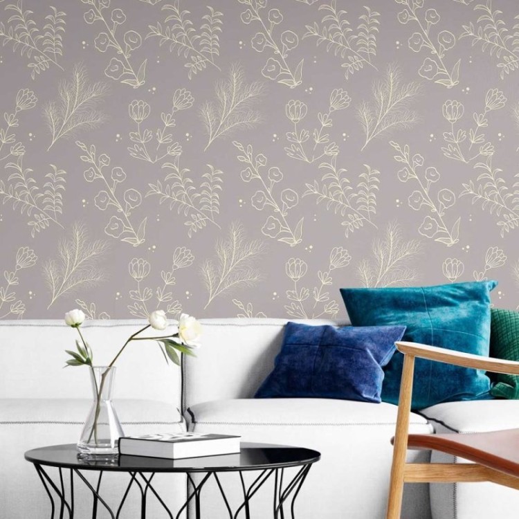 Papel de Parede Adesivo Vintage Floral Cinza...