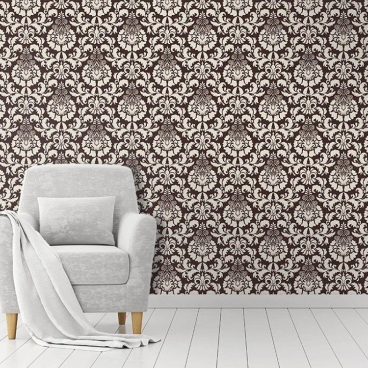 Papel de Parede Adesivo Vintage Marrom e Bege...