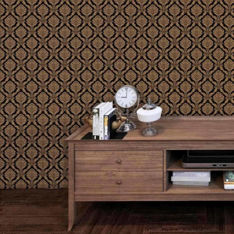 Papel de Parede Adesivo Vintage Preto e Dourado...