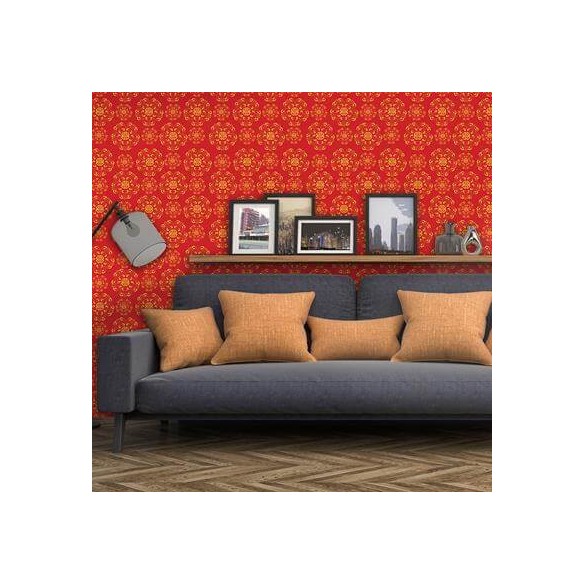Papel de Parede Adesivo Vintage Vermelho e Amarelo 486
