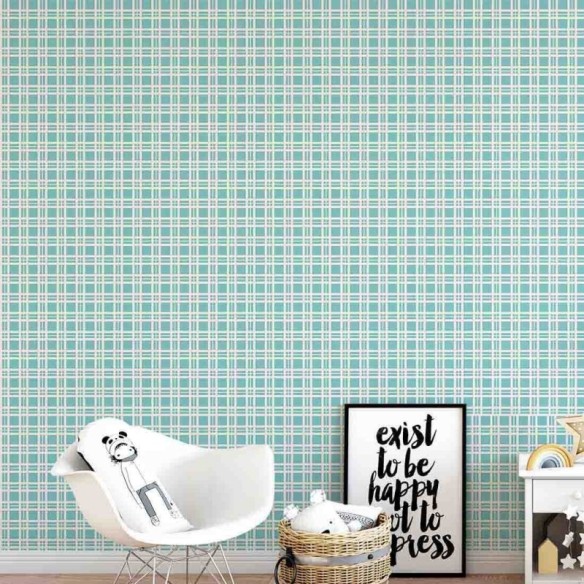 Papel de Parede Adesivo Xadrez Azul Branco 311880258