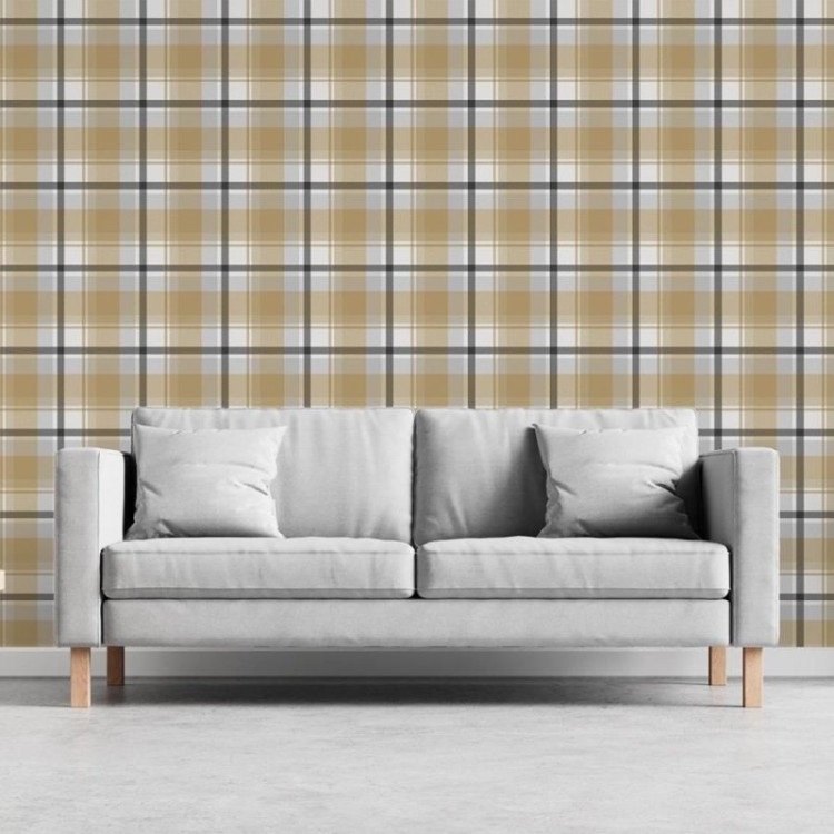 Papel de Parede Adesivo Xadrez Bege e Preto N06235