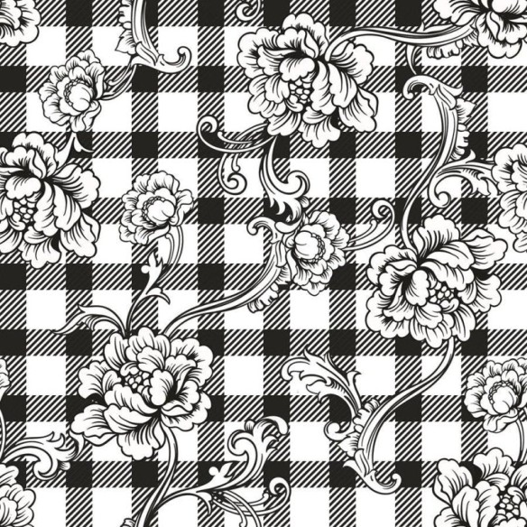 Papel de Parede Adesivo Xadrez com Flores N06042
