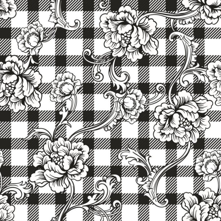 Papel de Parede Adesivo Xadrez com Flores N06042
