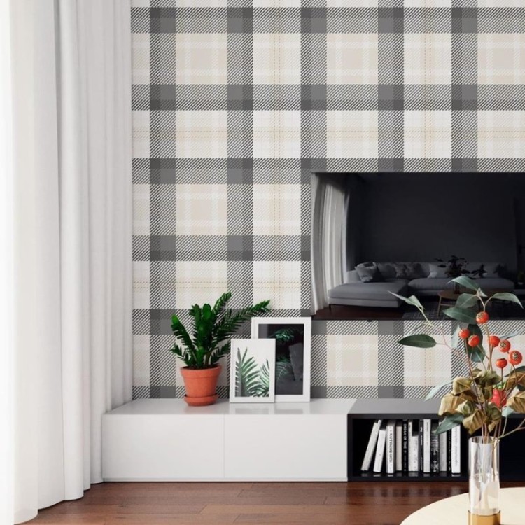 Papel de Parede Adesivo Xadrez Grande Preto N06233