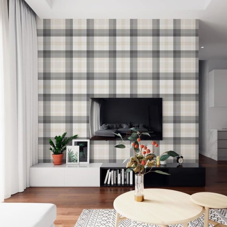 Papel de Parede Adesivo Xadrez Grande Preto N06233