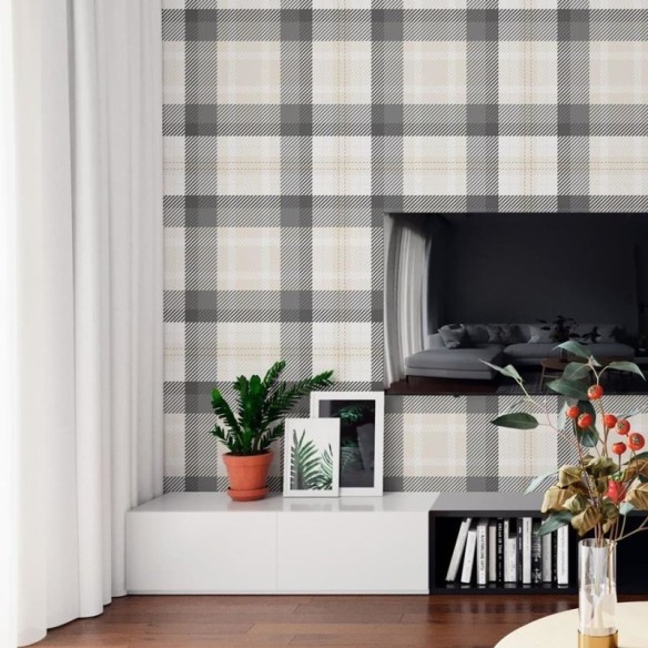 Papel de Parede Adesivo Xadrez Grande Preto N06233