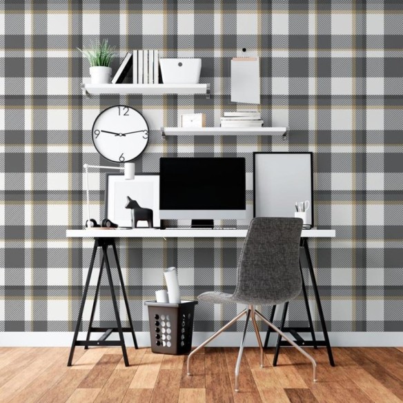 Papel de Parede Adesivo Xadrez Monocromático N06237