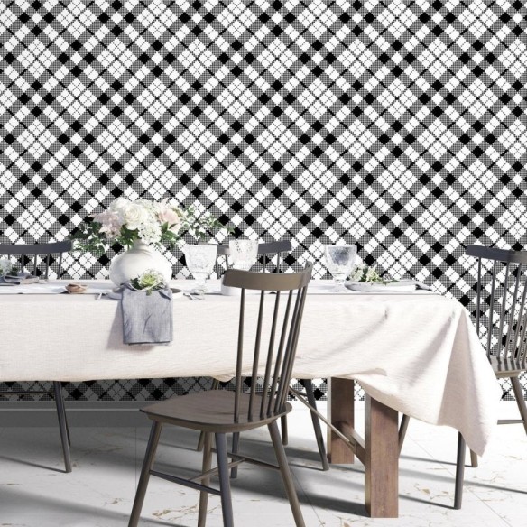Papel de Parede Adesivo Xadrez Preto e Branco N04188