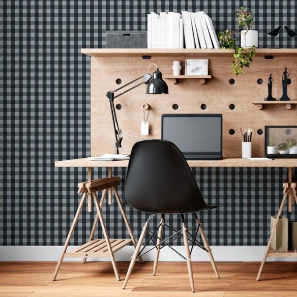 Papel de Parede Adesivo Xadrez Preto e Cinza N06098
