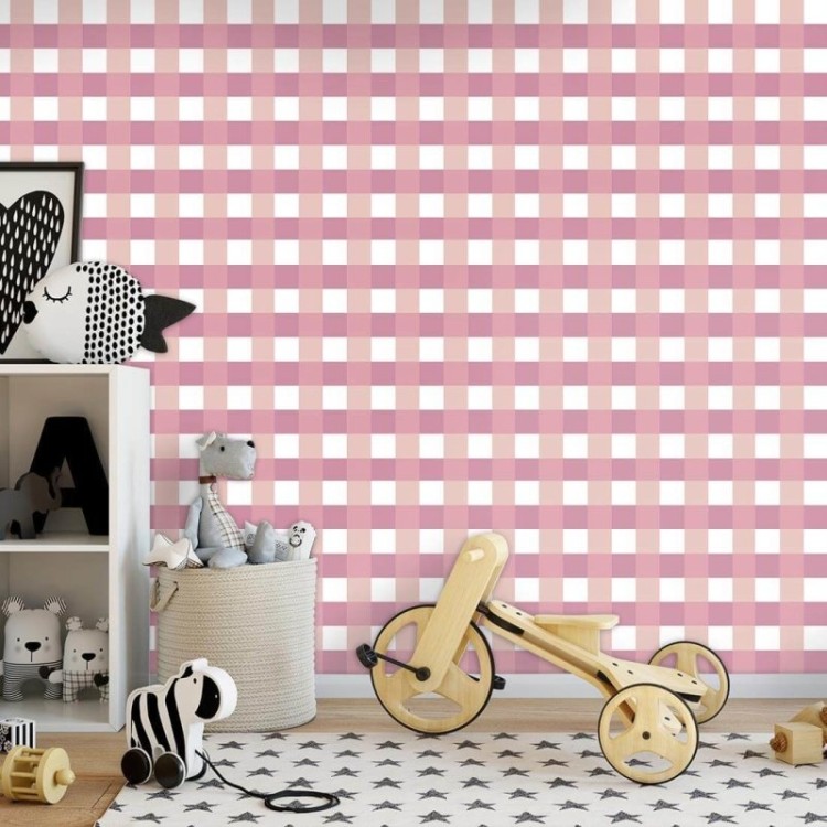 Papel de Parede Adesivo Xadrez rosa 74776809