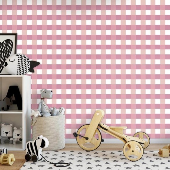 Papel de Parede Adesivo Xadrez rosa 74776809