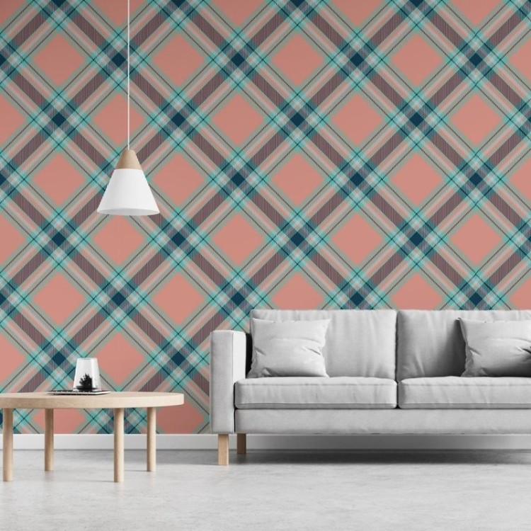 Papel de Parede Adesivo Xadrez rosa e azul N03078