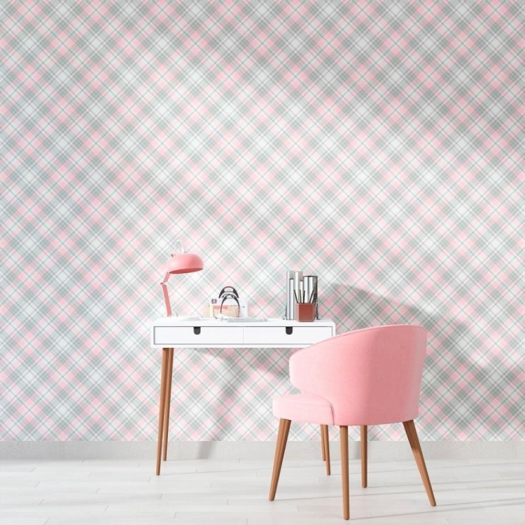 Papel de Parede Adesivo Xadrez Rosa N010191