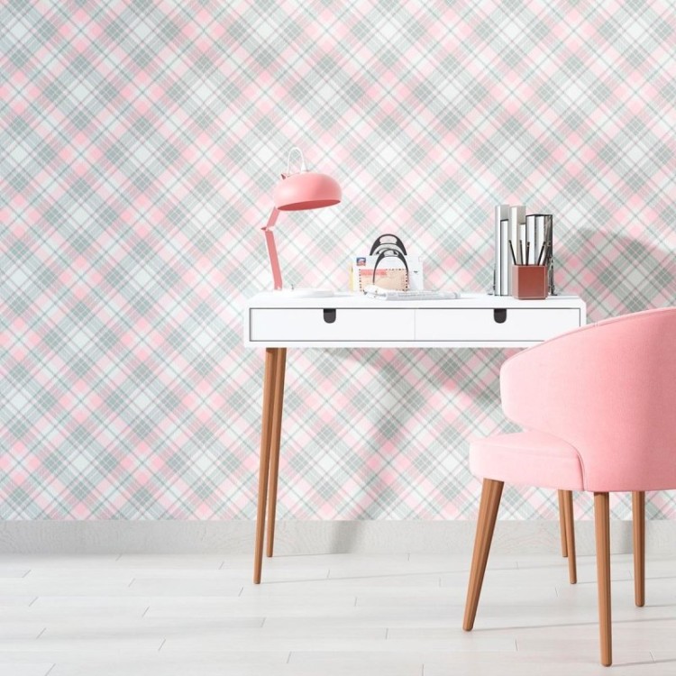 Papel de Parede Adesivo Xadrez Rosa N010191