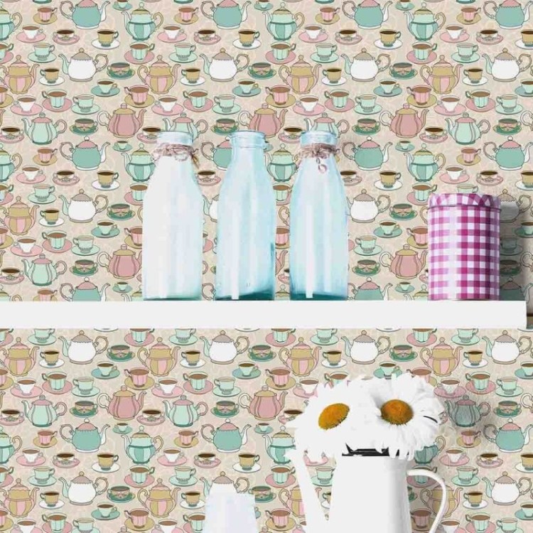 Papel de Parede Adesivo Xícaras e Bules 111872864