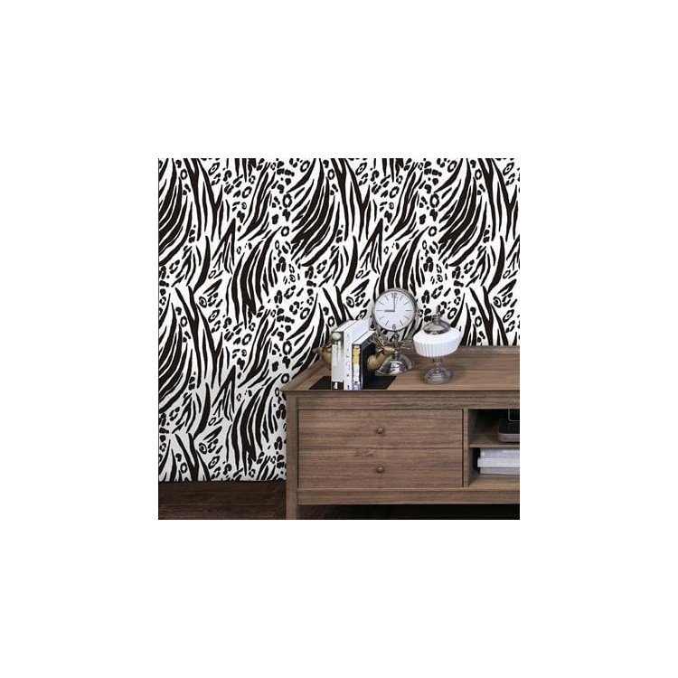 Papel de Parede Adesivo zebra e leopardo branco e preto 211320554