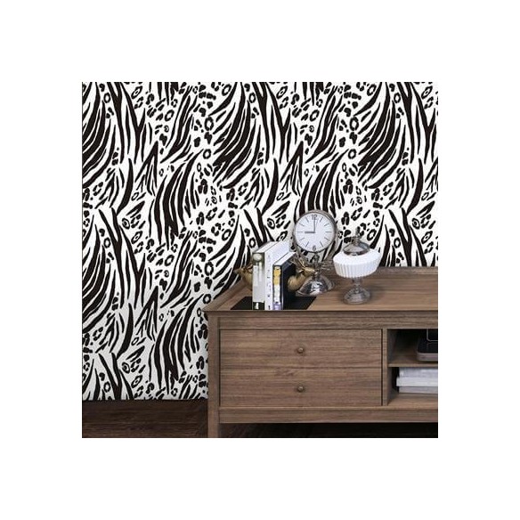 Papel de Parede Adesivo zebra e leopardo branco e preto 211320554