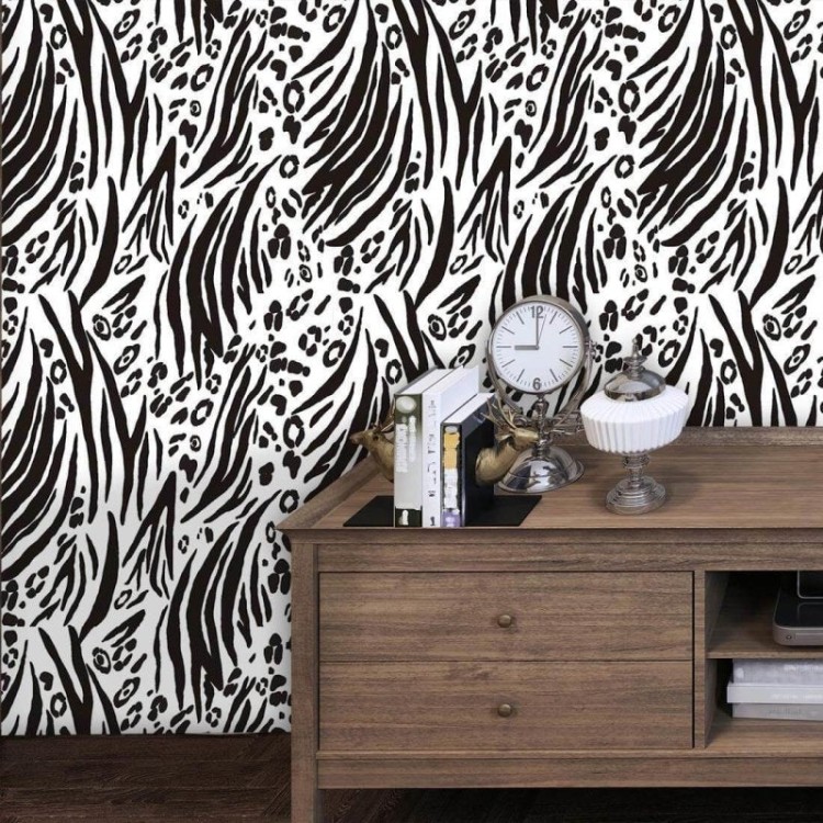 Papel de Parede Adesivo zebra e leopardo branco...