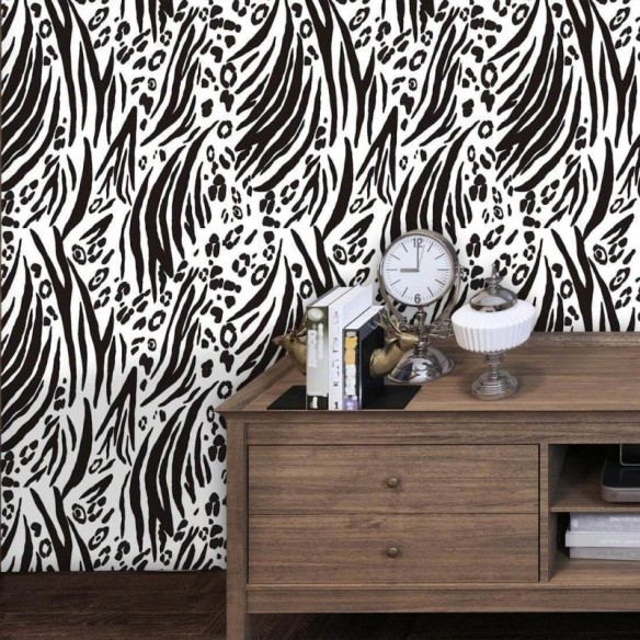 Papel de Parede Adesivo zebra e leopardo branco e preto 211320554