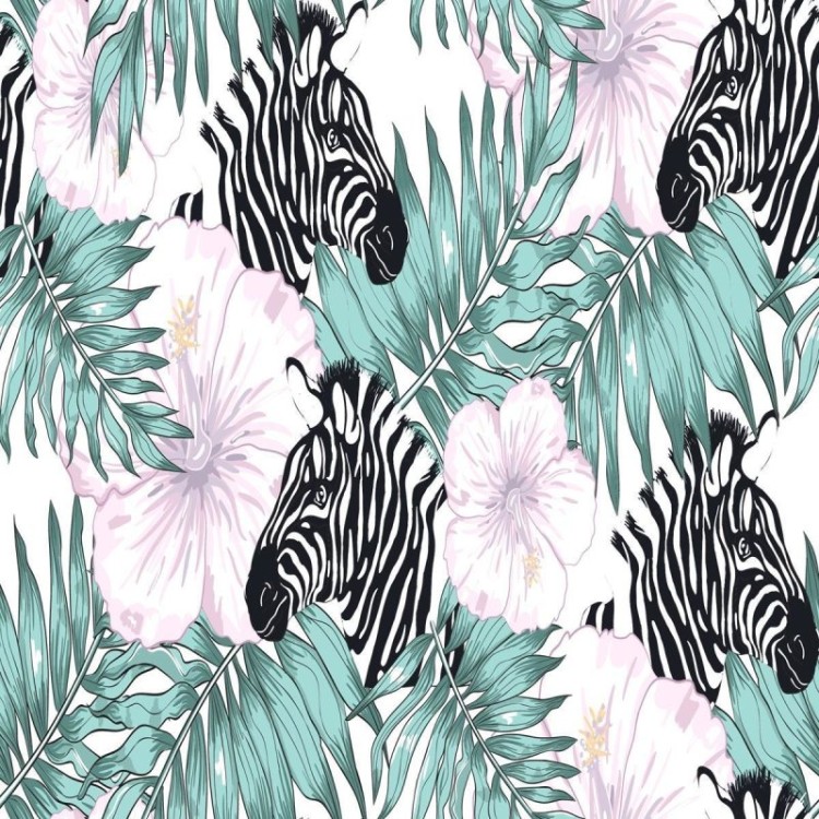 Papel de Parede Adesivo Zebras Folhas e...