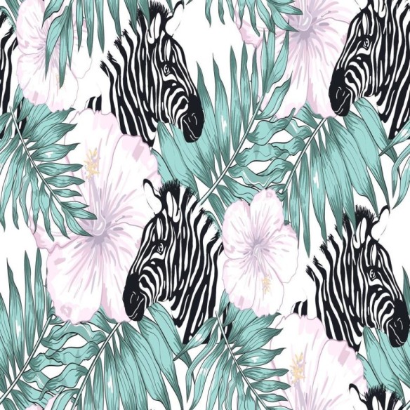 Papel de Parede Adesivo Zebras Folhas e Papoulas N09008