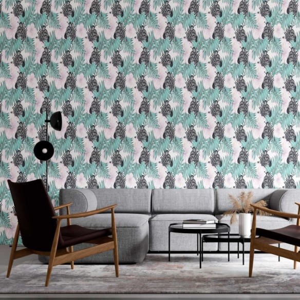 Papel de Parede Adesivo Zebras Folhas e Papoulas N09008