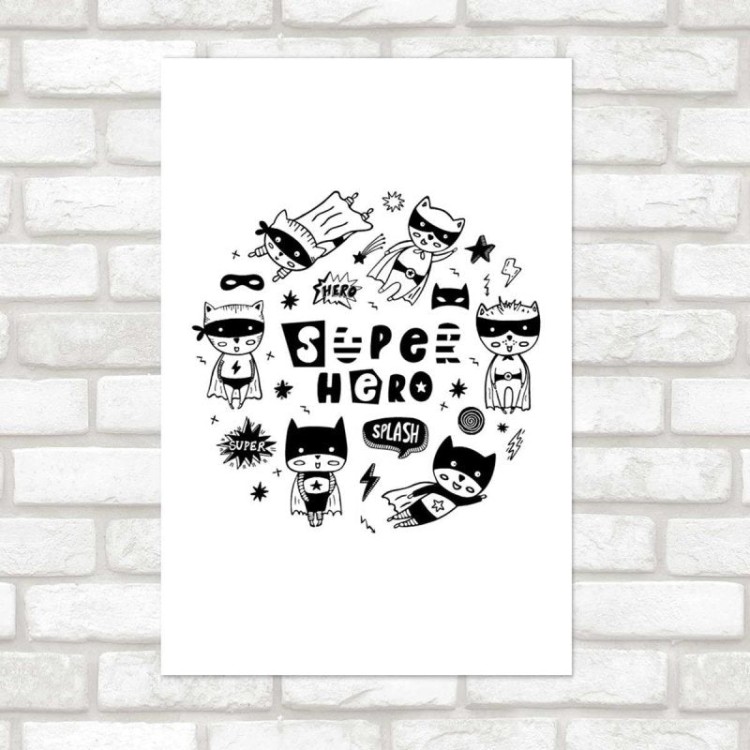 Poster Decorativo Animais Heróis Infantil Preto...