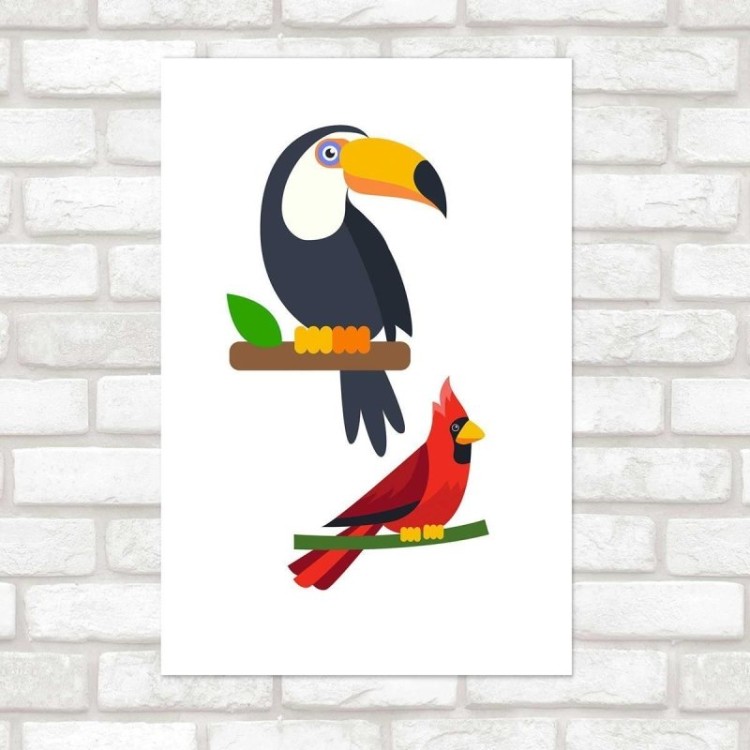 Poster Decorativo Aves Tucano e Pica-Pau N010226
