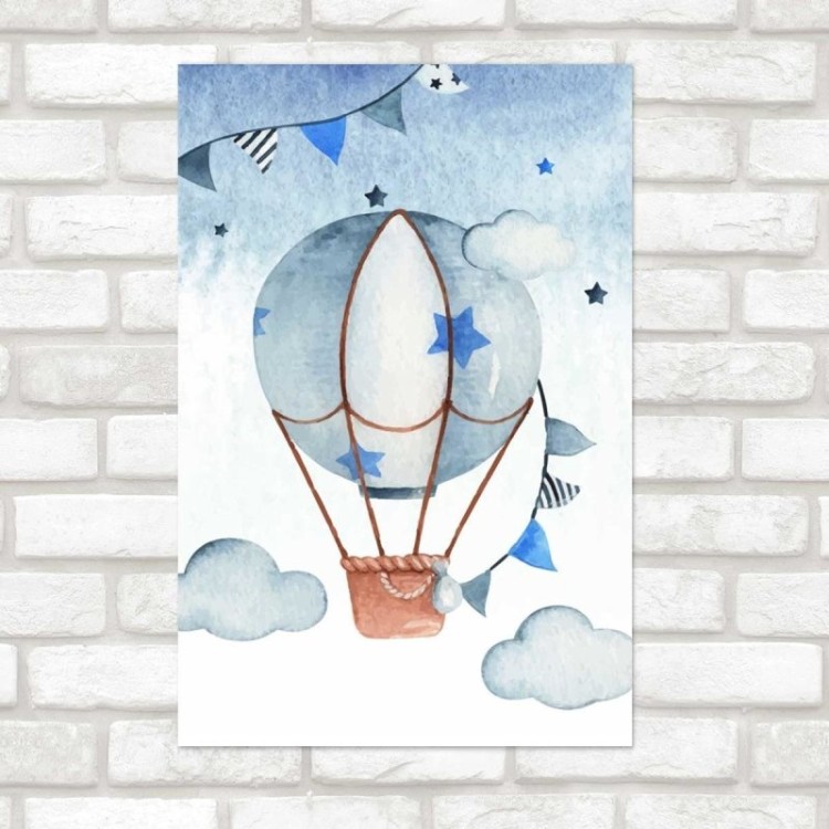 Poster Decorativo Balão de Ar Quente Aquarela...
