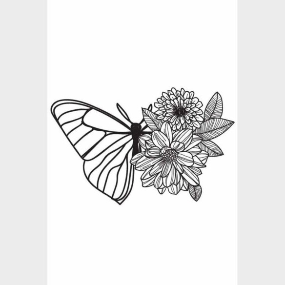 Poster Decorativo Borboleta E Flores Monocromático N09234