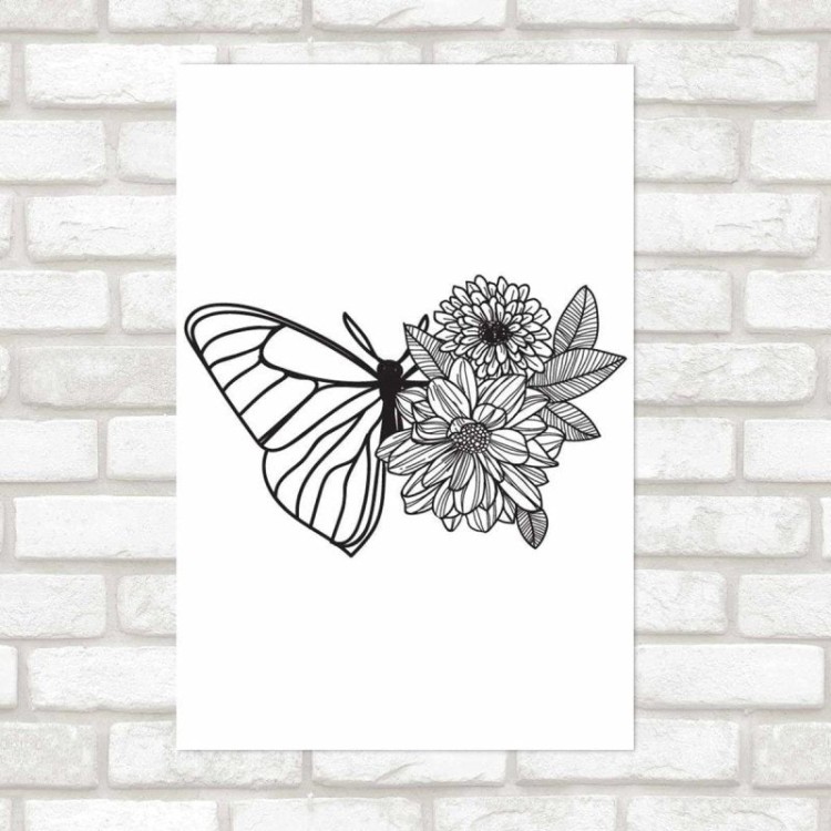 Poster Decorativo Borboleta E Flores...