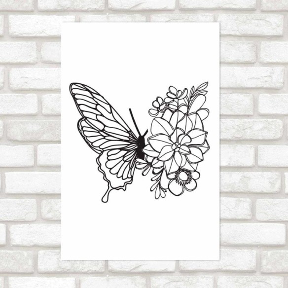 Poster Decorativo Borboleta E Flores N09292