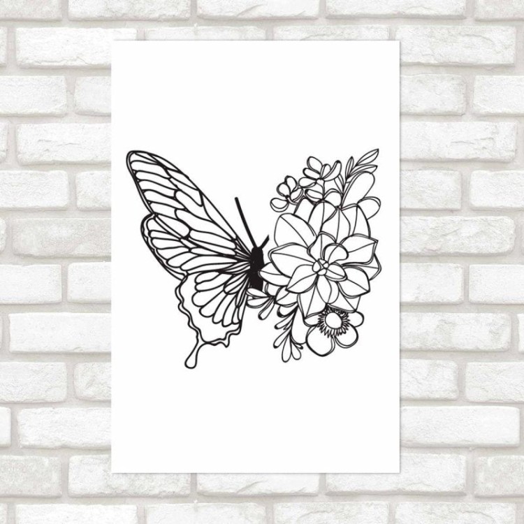 Poster Decorativo Borboleta E Flores N09292