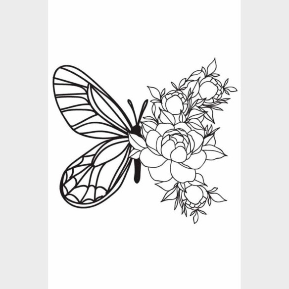 Poster Decorativo Borboleta E Rosas Preto E Branco N09237