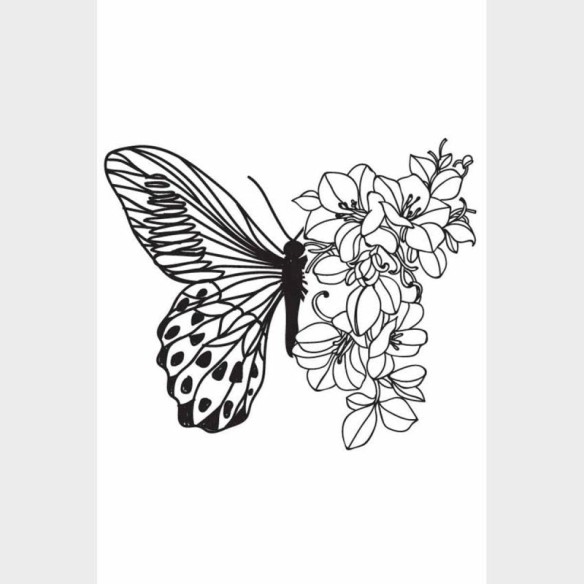 Poster Decorativo Borboleta Flores Preto E Branco N09236