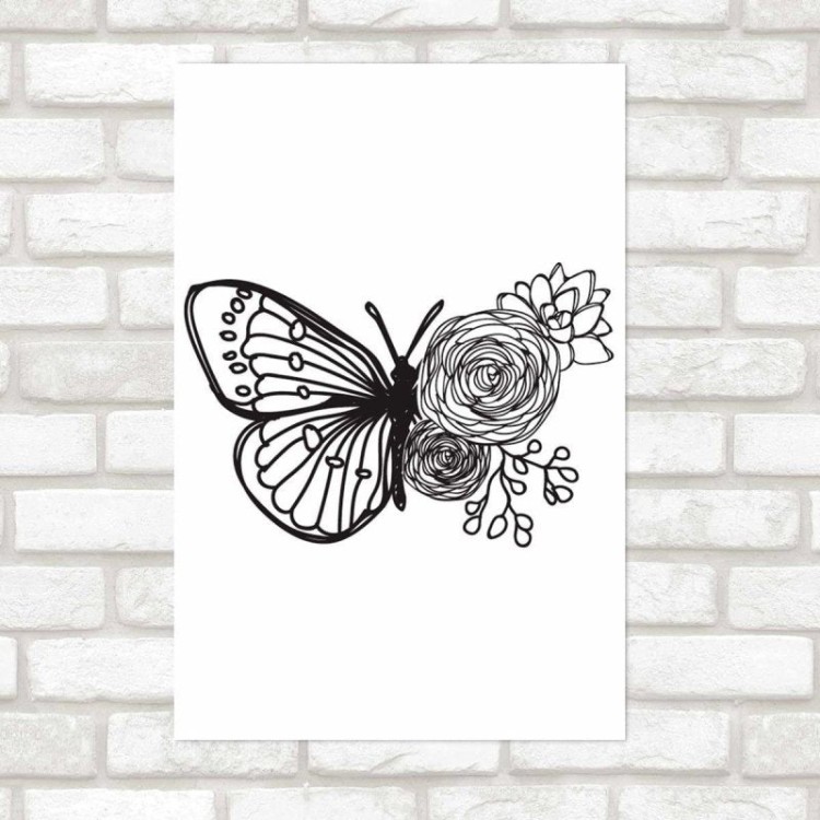 Poster Decorativo Borboleta Rosas E Flores N09239