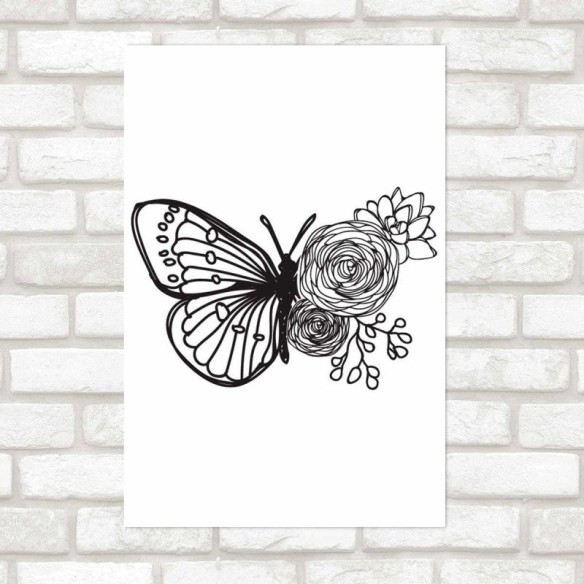 Poster Decorativo Borboleta Rosas E Flores N09239
