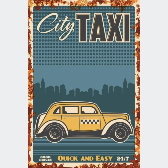Poster Decorativo Carro Retro Táxi N010243